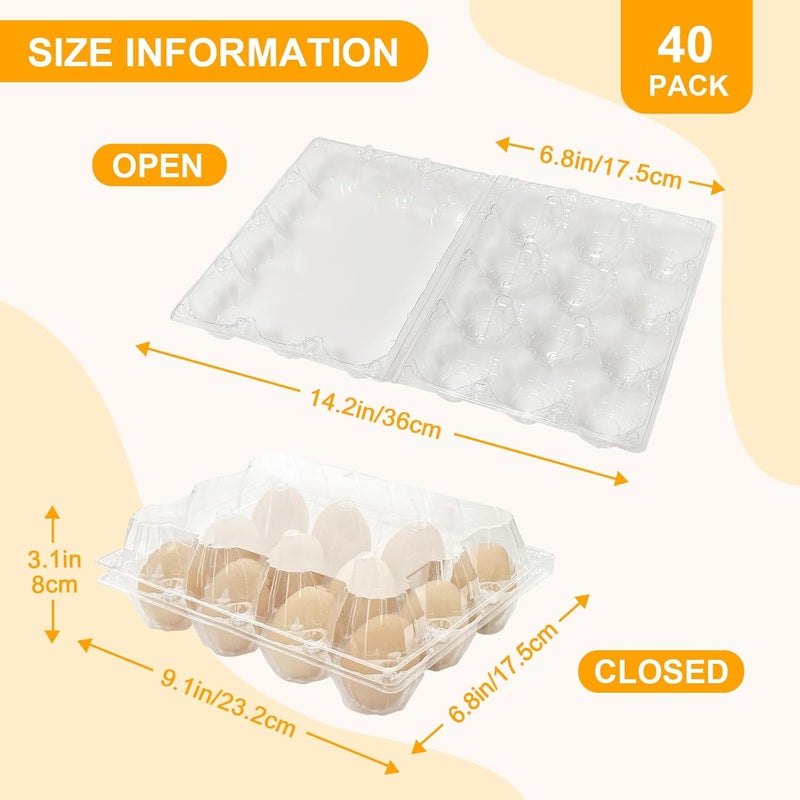 Pintuson 40 Pack Jumbo Egg Cartons 12 Count - Duck Plastic Egg Cartons Cheap Bulk Large 1 Dozen -,Clear Empty Chicken Egg Carton for Fresh Duck Eggs - Image 2